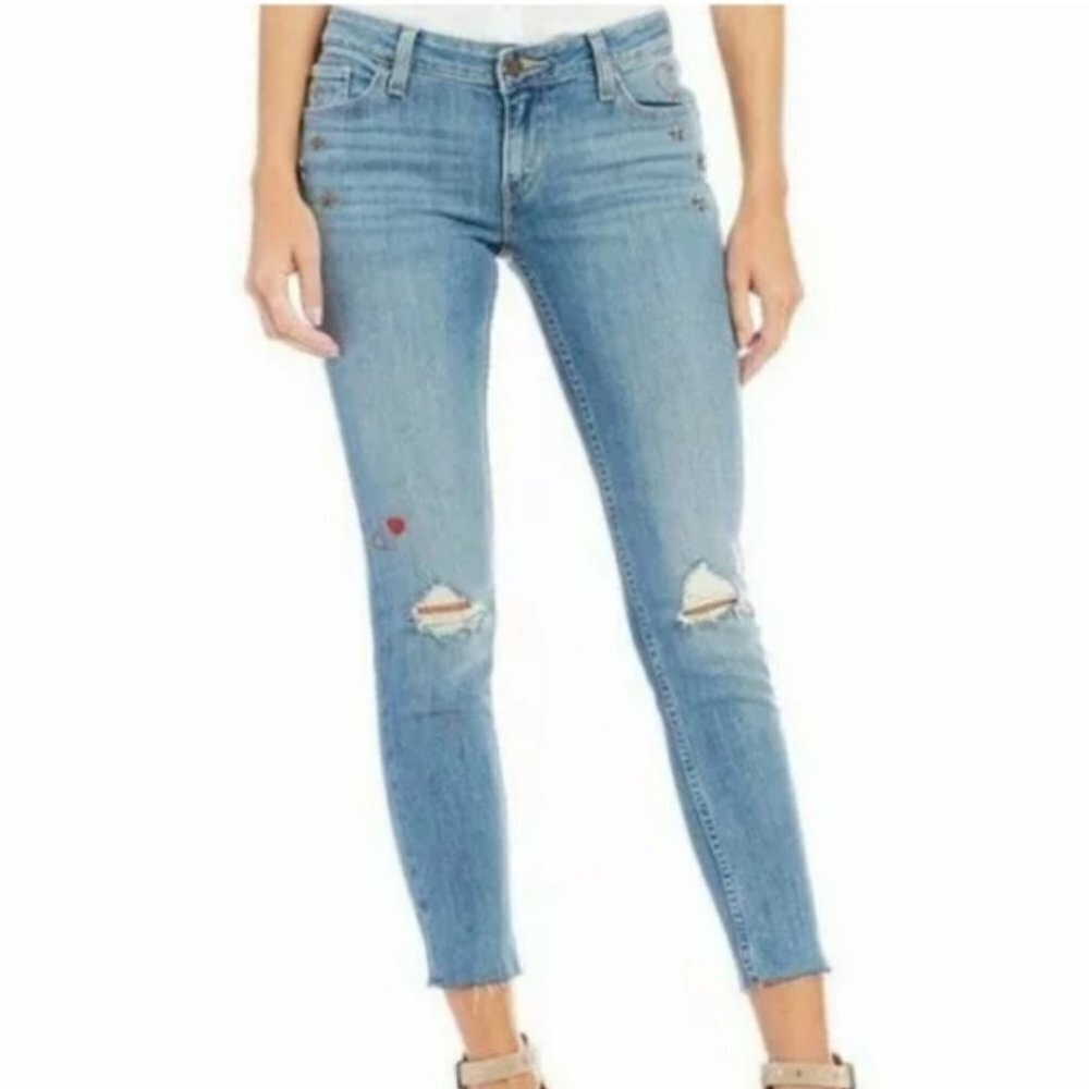 Levis‎ 535 Star Studded Super Skinny Blue Jeans with Heart Embroidered Size 31
